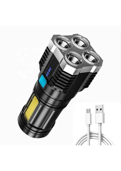 Hasuba Hs-34 USB Şarjlı Çift Yön Yanan Su Geçirmez 4 Ledli Uzak Görüş Mesafeli Profesyonel El Feneri