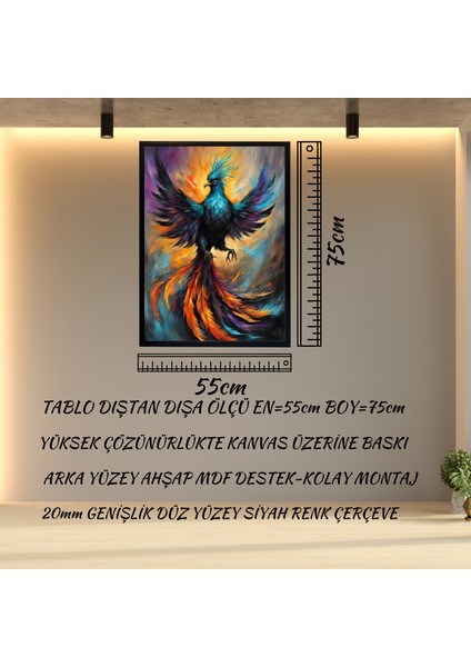 Çerçeveli Anka Kuşu Tablo -Modern Kanvas Baskı Tablo - Tablo Dıştan Dışa Ölçü 55CMX75CM