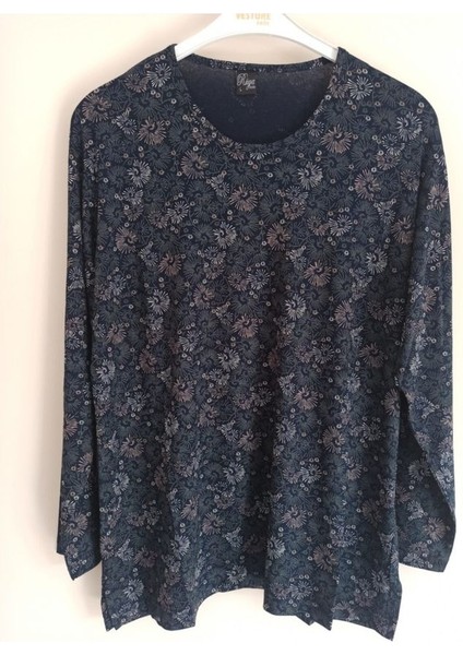 Kadın Siyah Kendinden Baskılı Penye Bluz