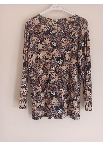 Kadın Kahverengi Çiçek Desenli Penye Bluz fiyatları