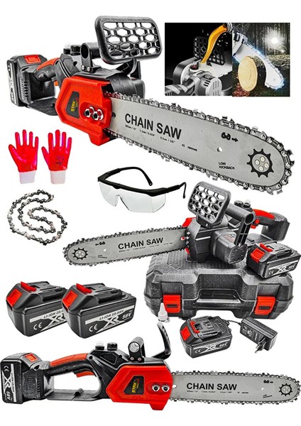 Yağ Pompalı Metal Dişli Şanzuman 58V 10AH X2AKÜLÜ Dal Kesme Budama Testere Bıçkı Makinesi Uzun Pala