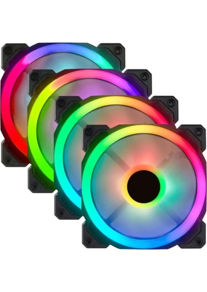 4'lü Set 12 cm Rgb LED Fan Işıklı Kasa Fanı Rainbow Kasa Soğutucu Fan