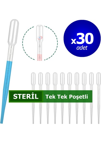 Dolar Kimya Steril Pastör Pipet Plastik - 3 ml x 30 Adet