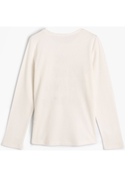 Tişört Uzun Kollu Bisiklet Yaka Dokulu Slogan Baskılı Pamuklu fiyatları