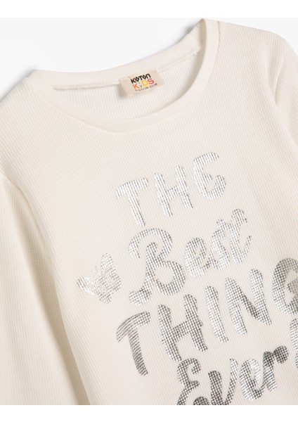 Tişört Uzun Kollu Bisiklet Yaka Dokulu Slogan Baskılı Pamuklu modelleri