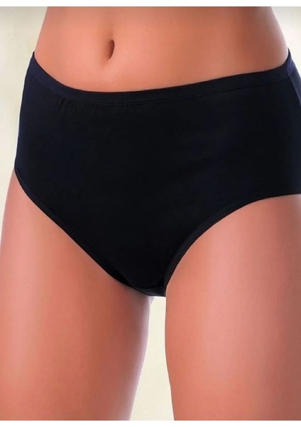 2086 3'lü (3 Adet) %100 Pamuk Ribana Penye Siyah Renk Kadın Yüksek Bel Bato Külot