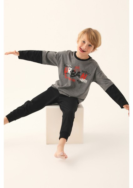 New York Lacivert Erkek Çocuk Uzun Kol Pijama Takım