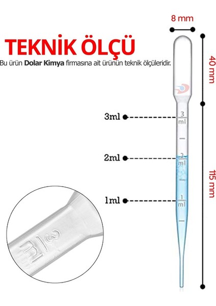 Dolar Kimya Steril Pastör Pipet Plastik - 3 ml x 40 Adet