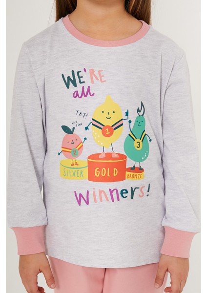 Winner Gri Kız Çocuk Uzun Kol Pijama Takım