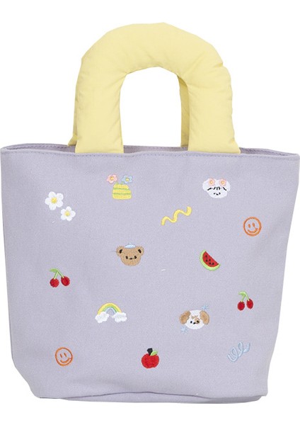 Kadınlar Için Niş El Tipi Kanvas Çanta, Sevimli Renk Uyumlu Işlemeli El Çantası, Kadın Bez Çanta (Yurt Dışından)