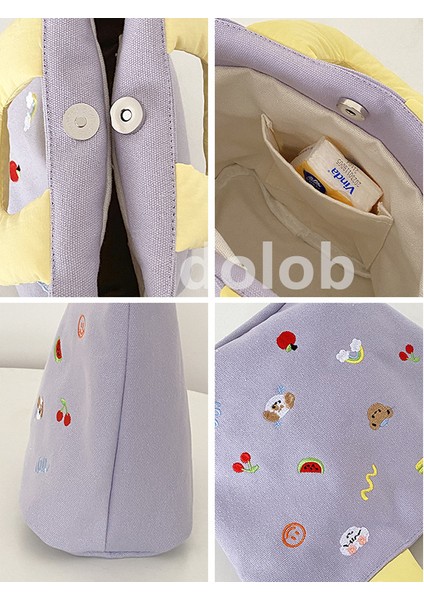 Kadınlar Için Niş El Tipi Kanvas Çanta, Sevimli Renk Uyumlu Işlemeli El Çantası, Kadın Bez Çanta (Yurt Dışından) indirimleri