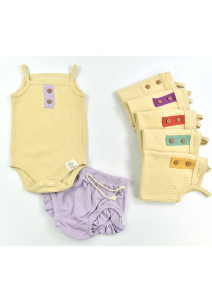 Alt Üst Takım Renkli Patlı Fırfırlı Şortlu Takım Yeşil