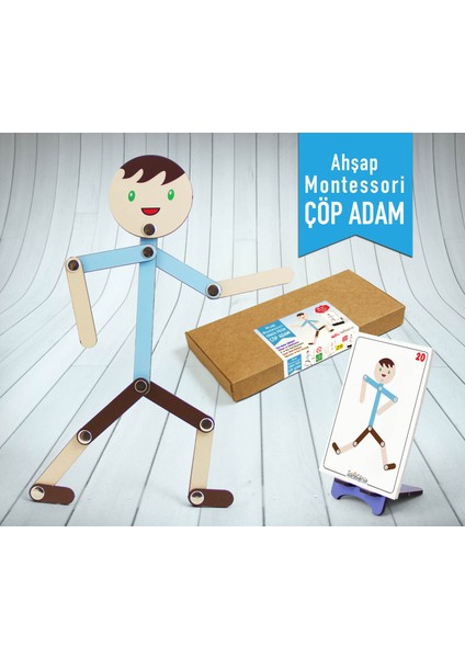 Erkek Figür Ahşap Çöp Adam Montessori Yapboz Aktivite Eğitici Ahşap Oyuncak