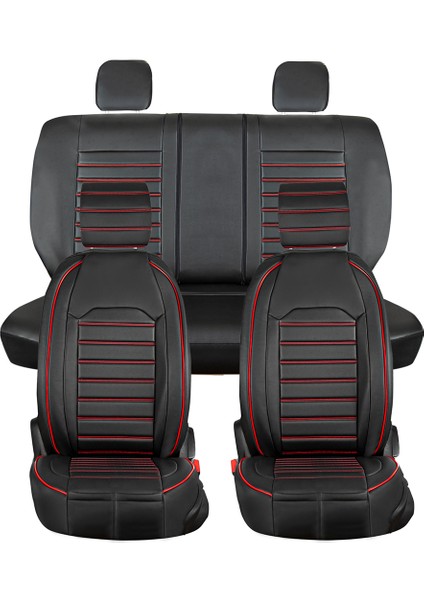 Audi Q3 Uyumlu Lüks Deri Oto Koltuk Kılıfı Ön/arka 5li Set Original Siyah-Kırmızı