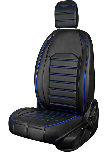 dacia Sandero Stepway Uyumlu Lüks Deri Oto Koltuk Kılıfı Ön/arka 5li Set Original Siyah-Mavi
