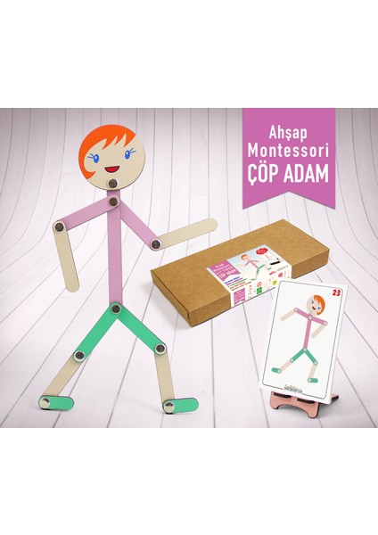 Kız Figür Ahşap Çöp Adam Montessori Yapboz Aktivite Eğitici Ahşap Oyuncak