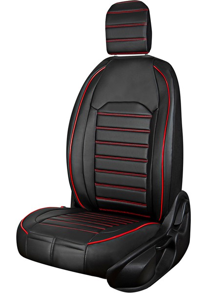 Jeep Comander Uyumlu Lüks Deri Oto Koltuk Kılıfı Ön/arka 5li Set Original Siyah-Kırmızı