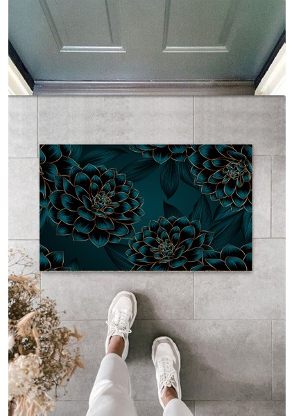 Dekoratif Dijital Nilüfer Yeşil Kapı Paspası Dış Mekan Paspas