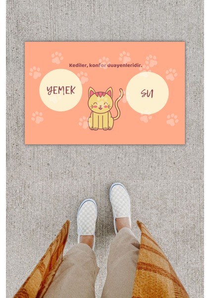 Dijital Baskı Dekoratif Kedi Yavruağzı Kapı Önü Paspası