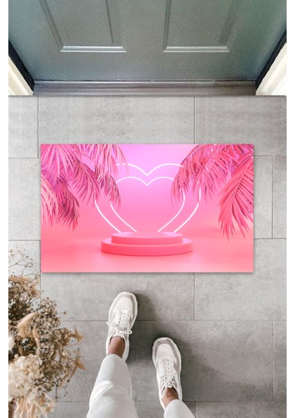 Çok Amaçlı Dijital Baskı Pembe Kalp Dış ve Iç Mekan Paspas