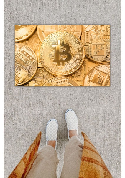 Dijital Baskı Dekoratif Bitcoın Gold Kapı Önü Paspası