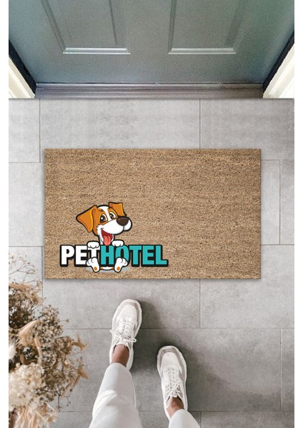 Dijital Baskı Kalitesi Kahverengi Köpekli Pet Hotel Dekoratif Kapı Paspası