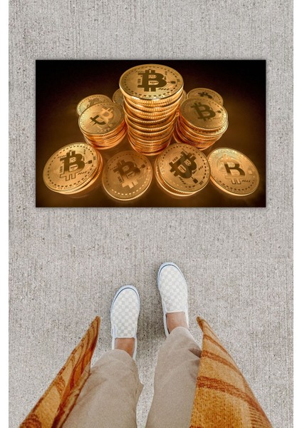 Dijital Baskı Dekoratif Çoklu Bitcoın Gold Kapı Önü Paspası