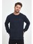 Erkek Lacivert Bisiklet Yaka Nakış Detaylı Regular Fit Sweatshirt 1