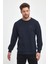 Erkek Lacivert Bisiklet Yaka Nakış Detaylı Regular Fit Sweatshirt 2
