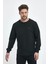 Erkek Siyah Bisiklet Yaka Nakış Detaylı  Regular Fit Sweatshirt 2