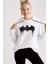 Beyaz Batman Baskılı Kapşonlu Sweatshirt 1