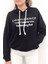Siyah Kapşonlu Kanguru Cep Baskili Sweatshirt 1