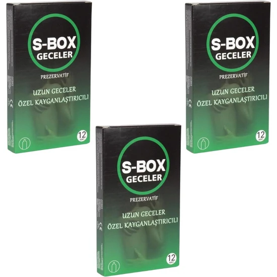 S-Box - Prezervatif Geceler Özel Kayganlaştırıcılı 12Lİ Latex Kondom - 3 Paket