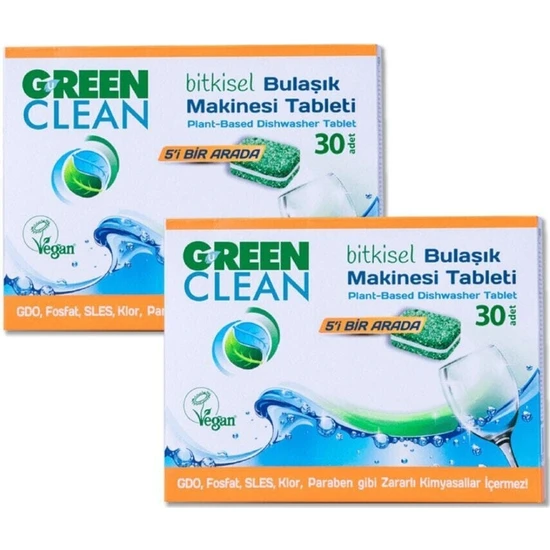 Green Clean 30'lu Bulaşık Makinesi Tableti 2'li Set