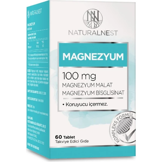 NaturalNest Magnezyum Malat Bisglisinat İçeren Takviye Edici Gıda 60 Tablet