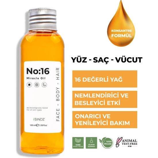 Sinoz No:16 Nemlendirici Besleyici Yenileyici Işıltı Verici Mucizevi Onarıcı Bakım Yağı 100 ML