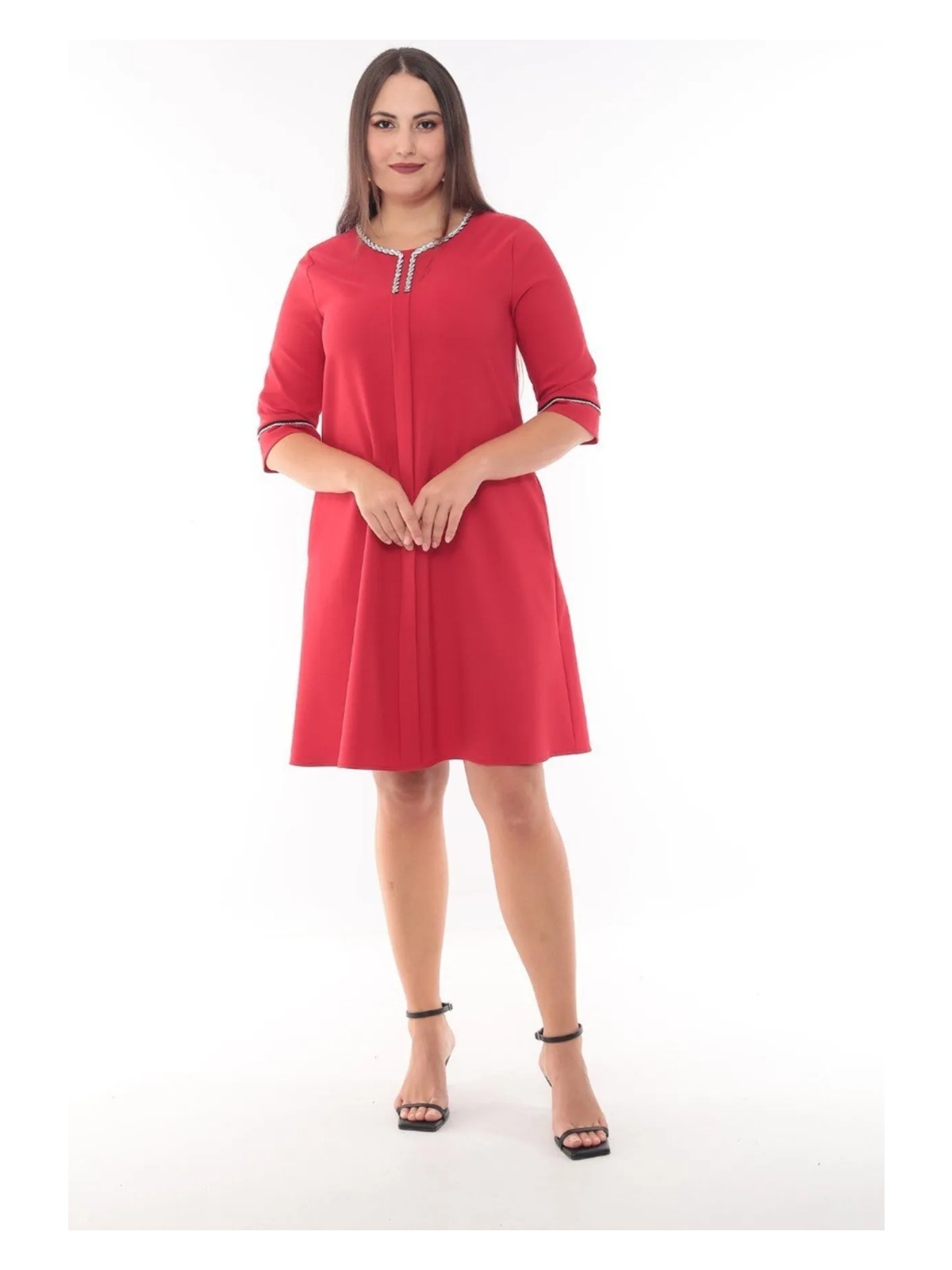 Etselements Modapo Kadın Yaka ve Kolu Taş Aksesuar Detaylı Büyük Beden Elbise MDP4430 - Görsel 6