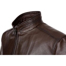 Sanalbolluk Fındık Renk Beli ve Kolu Lastikli Deri Mont