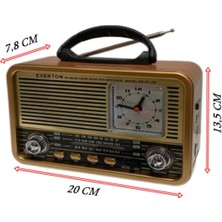 Şarjlı Nostalji Görünümlü Dijital Masa Saati Radio Bluetooth-Fm-Mp3 Fener Işıldak Açık Kahve