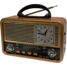 Şarjlı Nostalji Görünümlü Dijital Masa Saati Radio Bluetooth-Fm-Mp3 Fener Işıldak Açık Kahve