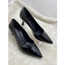 Çiğdem Kundura Siyah Rugan Alçak Kadeh Ökçe Stiletto  - Siyah - 37 - ST01965-SİYAH-37