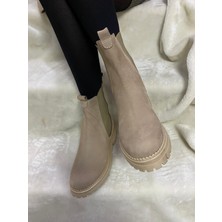 Çiğdem Kundura Çiğdem Bej Gerçek Nubuk Deri Yanları Lastikli Bot (Enzo B9A) - Bej - 36 - ST01643-BEJ-36
