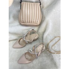 Çiğdem Kundura Çiğdem Krem Çapraz Taşlı Alçak Topuklu Abiye Babet Ayakkabı (Wie AT3A) - Krem - 36 - ST01713-KREM-36