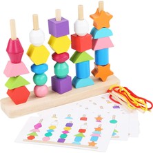 Fiona Wooden Beads Sequencing Toy Set, Stacking Blocks & Lacing Beads & Matching Shape Stacker For 2 3 4 5 Years Old S4E5 (Yurt Dışından)