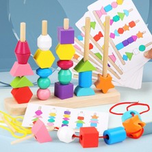 Fiona Wooden Beads Sequencing Toy Set, Stacking Blocks & Lacing Beads & Matching Shape Stacker For 2 3 4 5 Years Old S4E5 (Yurt Dışından)