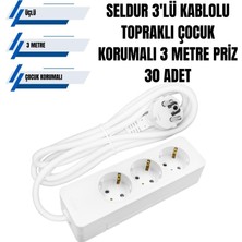 Seldur 3'lü Kablolu Topraklı Çocuk Korumalı 3 Metre Priz 30 Adet