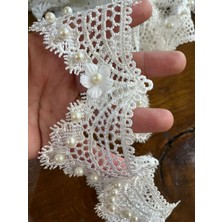 Gönülden Tasarım En 6 cm  Inci Boncuklu Güpür Şerit Ekoratif Şerit Bordür Aplike 1 Metre