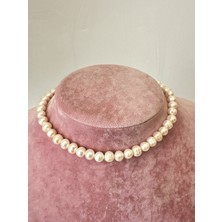 Ladies&Gentlemen Pirinç Üzeri Altın Kaplama 7-8 mm Tatlı Su Incisi Choker Kolye