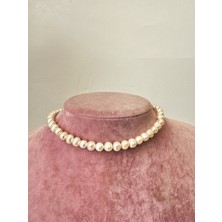 Ladies&Gentlemen Pirinç Üzeri Altın Kaplama 7-8 mm Tatlı Su Incisi Choker Kolye
