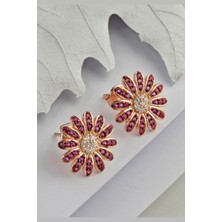 Byes 925 Ayar Gümüş Fuşyataşlı Yuvarlak Küpe